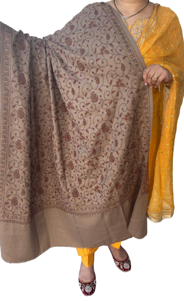 Brown Pashmina Sahwl Thread work