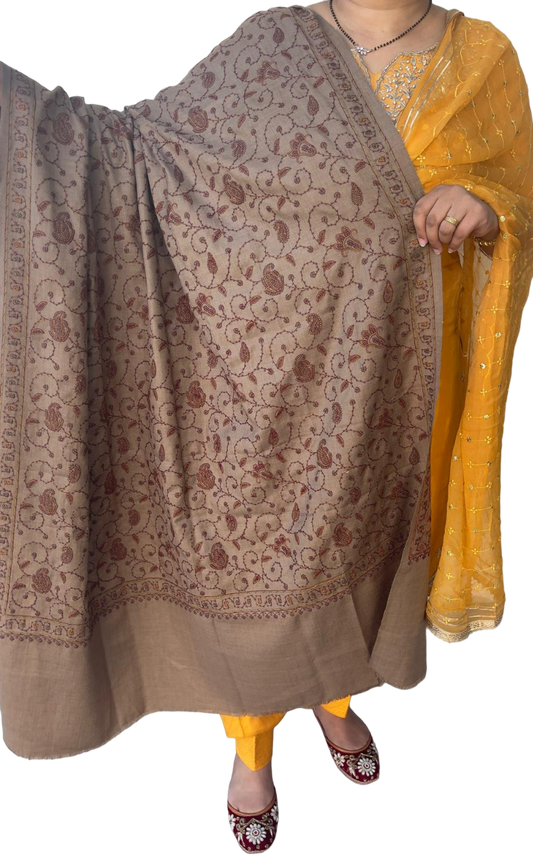 Brown Pashmina Sahwl Thread work