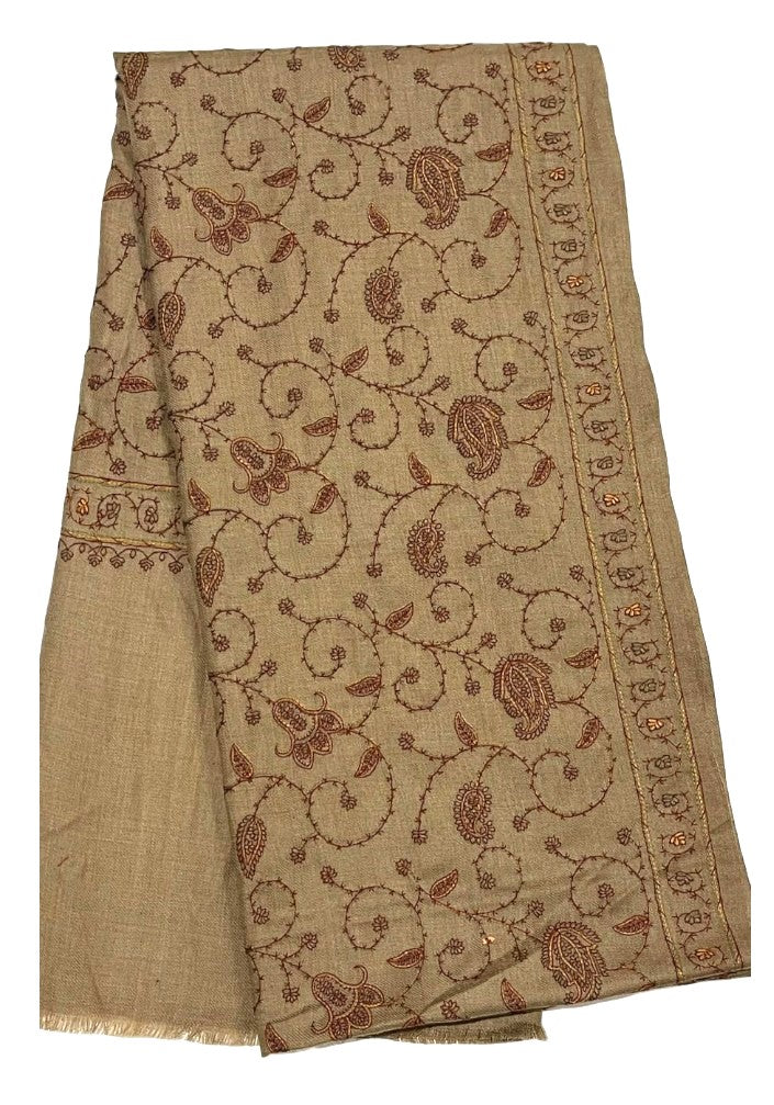 Brown Pashmina Sahwl fill Thread work