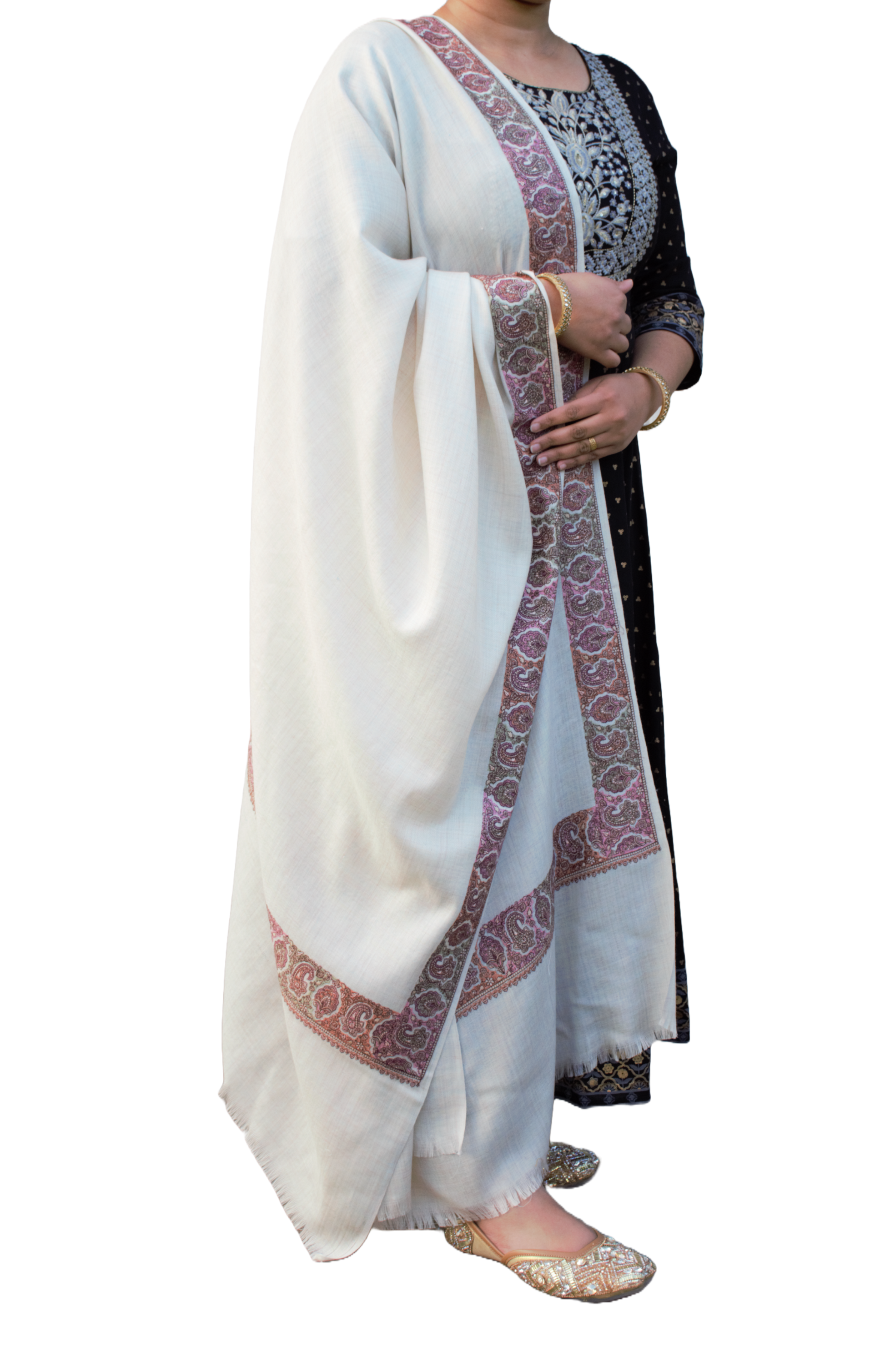 Pashmina Border Embroidery cream, Pure Pashmina in New Zealand