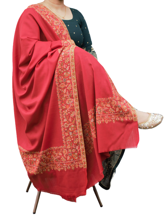 Red Border Embroided Shawl, Buy Pashmina shawls in nz, Pure Pashimna 