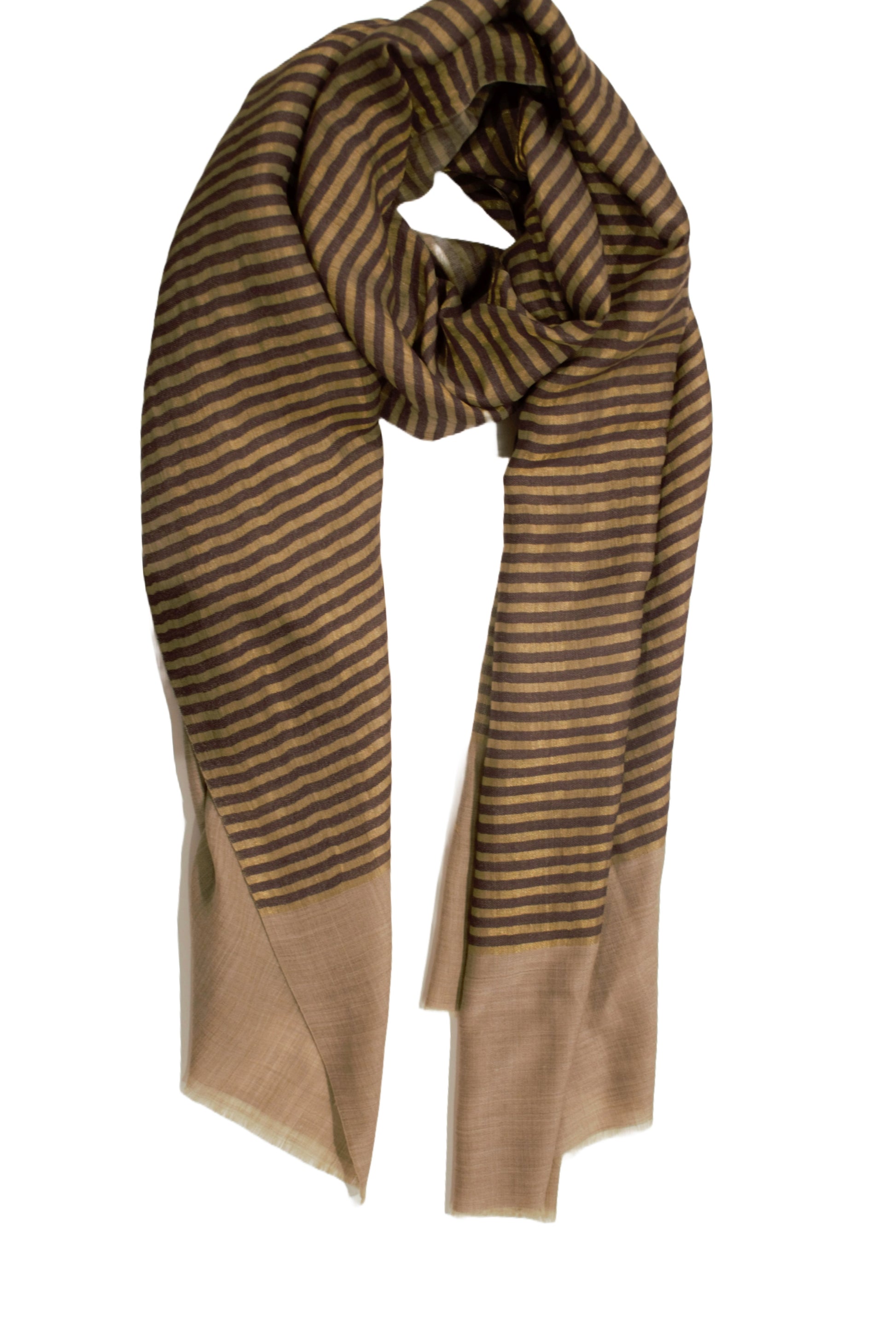 SemiPashmina Scarf Brown Golden Stripe 