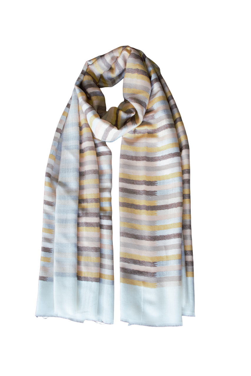 Semi Pashmina Scarf BrownYellow Stripe