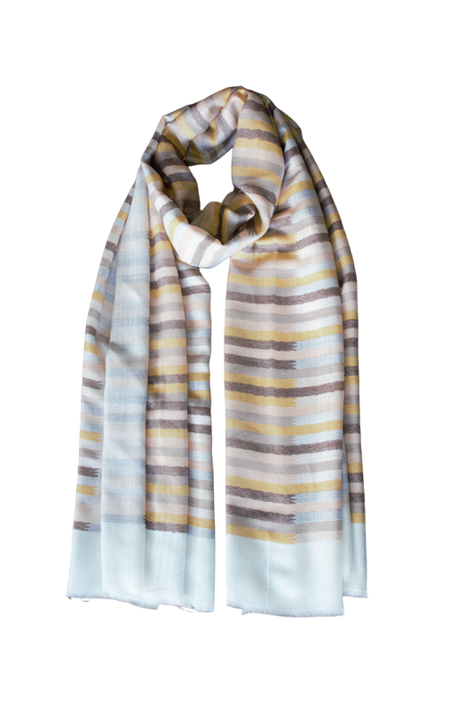 Semi Pashmina Scarf BrownYellow Stripe